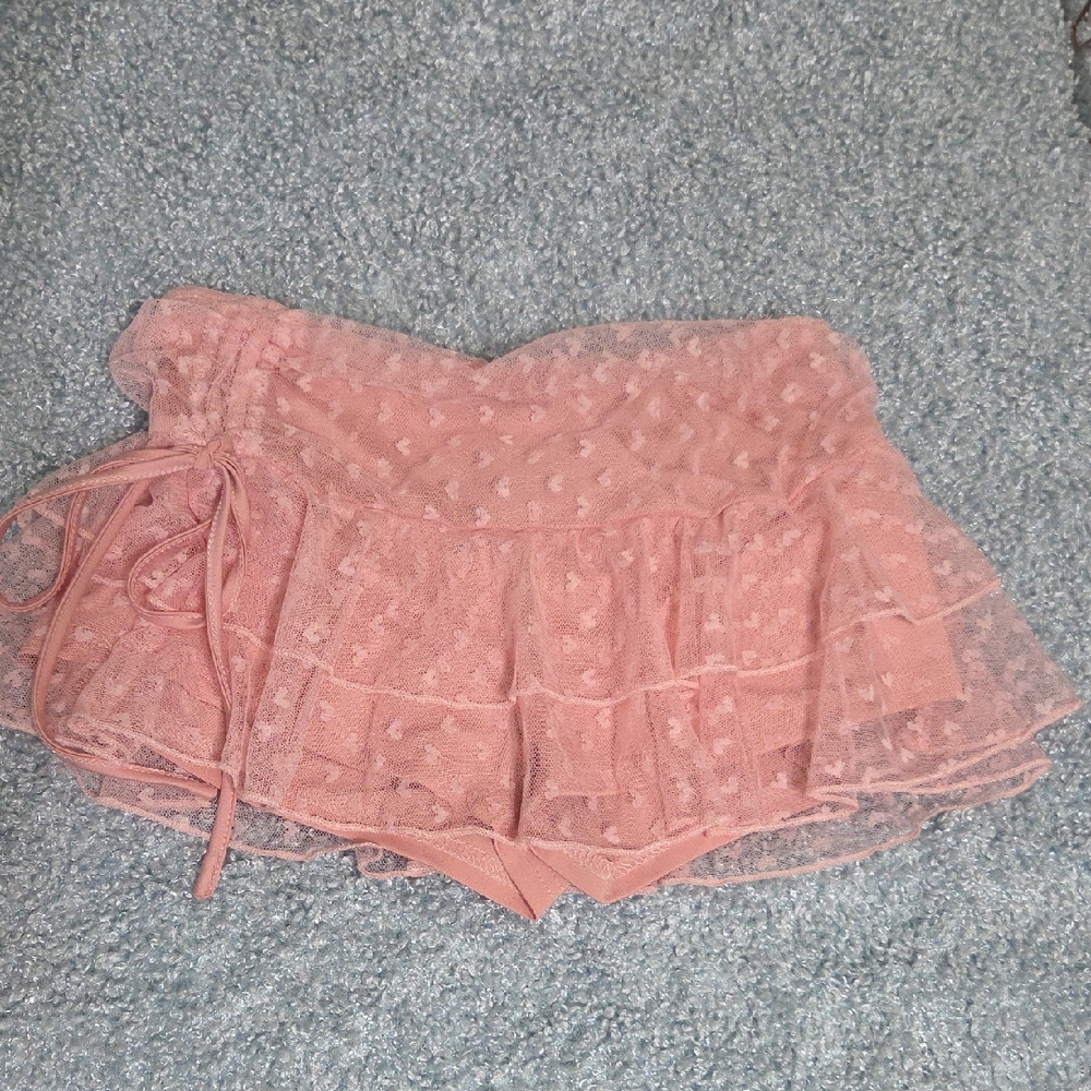 SHEIN Blush Lace Ruffle Shorts